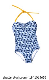 Blue swim suit,summer female swimsuit.Beach swimwear isolated on white.Summer clothing.