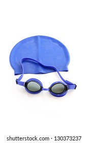 Blue Swimming Cap And Goggles