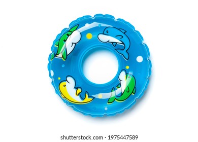 Blue Swimming Circle Isolated On White Background Top View Flat Lay