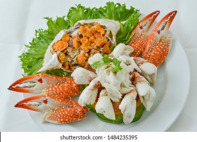 Blue Swimming Crab, Blue Swimmer Crab, Crab Meat,  White Background, Crab Roe, Ready To Eat 