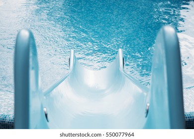 Blue Swimming Pool With Water Slide For Background, High Resolution