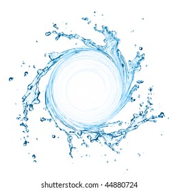 Blue Swirling Water Splash Isolated On White Background