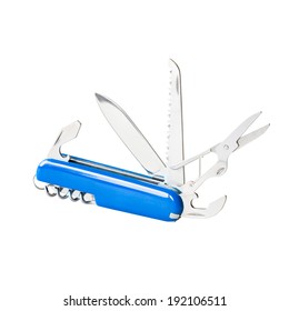 Blue Swiss Army Knife Multitool Isolated On White