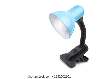 Blue Table Lamp On A Clamp Isolated On White Background