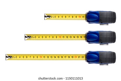 Blue Tape Measure Tool, Isolated On White Background