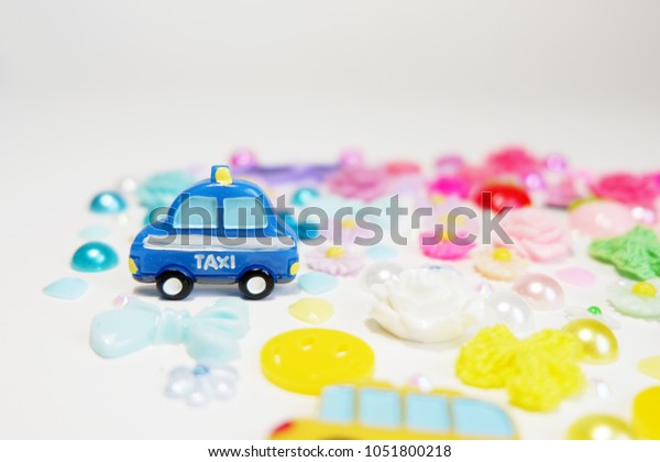 Blue Taxi ,Happy travel communication concept\
white background