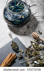 blue tea on table