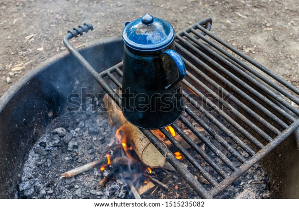 Blue Tea Water Kettle On Grill Stock Photo Edit Now 1515235082