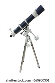 blue telescope on a tripod isolated on white background