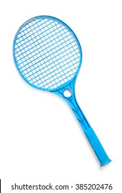 Blue Tennis Racket Isolated On White Background