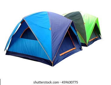 Blue Tent And Green Tent Camping Isolated