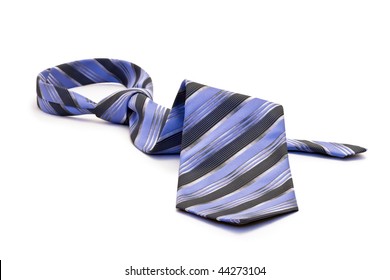 Blue tie, white background isolated.