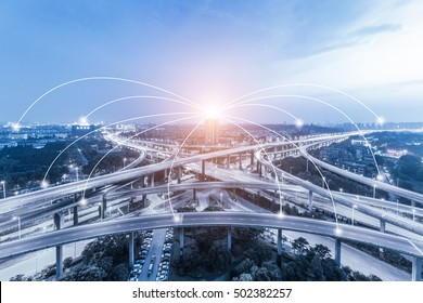 Blue Tone City Scape And Network Connection Concept