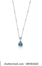 Blue Topaz Aquamarine Diamond Necklace With Chain Isolated On White