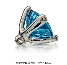 Blue Topaz Gem Stone In Golden Setting Isolated.