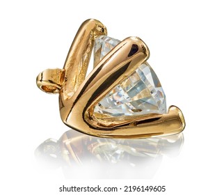 Blue Topaz Gem Stone In Golden Setting Isolated.