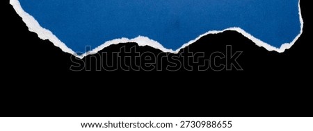 Blue torn paper header border with ripped edge, isolated on black background