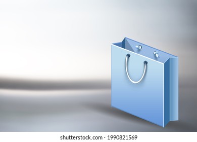 Blue Tote Bag Mockup On A Grey Background.