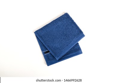 Blue Towel Isolated On White Background,top View
