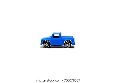 Blue Toy Car Isolated On White Background.Concept Model Car.