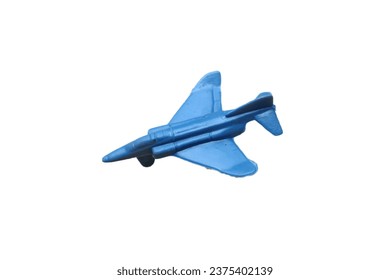 blue toy fighter plane. isolated white background. children. toy plane