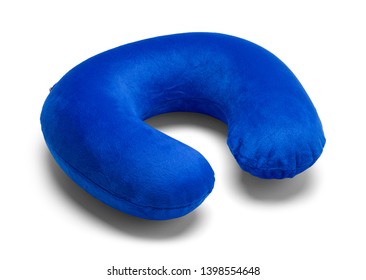 Blue Travel Neck Pillow Isolated On White Background.