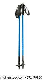 Blue Trekking Or Ski Poles Isolated With Shadow