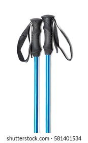 Blue Trekking Or Ski Poles Isolated With Shadow