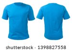 Blue t-shirt mock up, front view, isolated on white. Plain blue shirt mockup. Tshirt design template. Blank tee for print