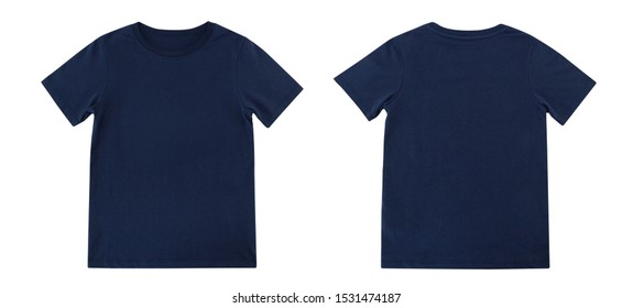 Blue T-shirts front and back on white background, Navy T-shirts - Shutterstock ID 1531474187