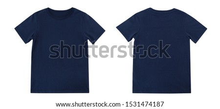Blue T-shirts front and back on white background, Navy T-shirts
