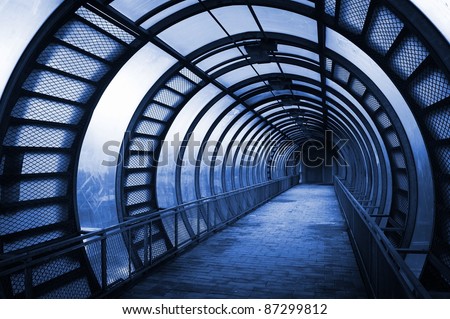 blue tunnel, vanishing point, technology abstract