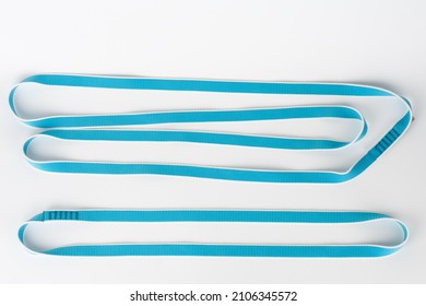 Blue  two open  sewn loop sling for setting up anchors, material is polyester, breaking strength is 22 kN.