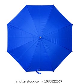 Blue Umbrella Isolated On White Background. Top View. 