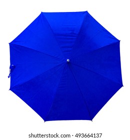 Blue Umbrella. Isolated Umbrella On White Background. Top View. Image. Umbrella With Rain