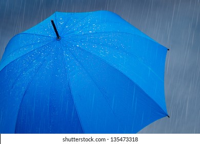 Blue Umbrella In The Rain