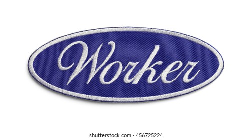 Blue Uniform Worker Patch Isolated On White Background.