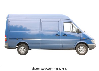 Blue Van Under The White Background