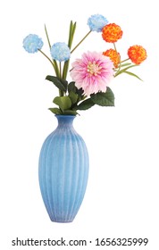 Blue Vase Of Flowers Ikebana Home Dekor