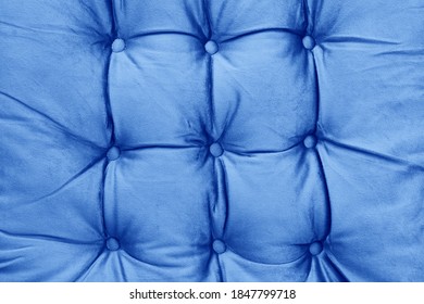 Blue Velvet Couch Background Texture With Sunken Buttons