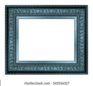 Blue Vintage Wood Picture Frame Isolated On White Background