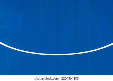 Blue Volleyball, Basketball, Badminton, Futsal, Handball Court. Wooden Floor Of Sports Hall With Marking Line On Wooden Floor Indoor, Gym Court