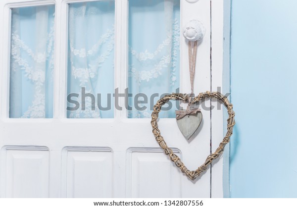 Blue Wall Interior Room Wooden Door Stock Photo Edit Now