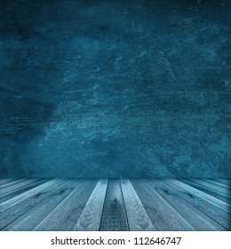 Blue Wall And Wooden Floor Interior Background