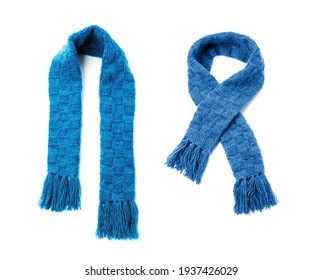 Blue warm scarf on a white background - Shutterstock ID 1937426029