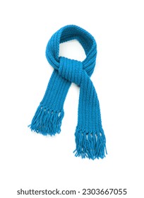Blue warm scarf on a white background