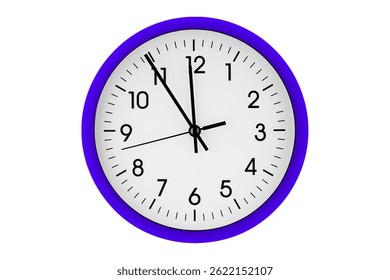 Reloj azul, reloj de pared 11 horas 45 minutos sobre fondo aislado o blanco de cerca