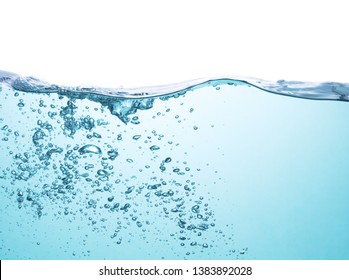 blue water with air bubbles on white background