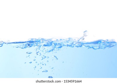 Blue water and air bubbles on white background