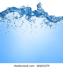 Blue Water And Air Bubbles In The Pool Over White Background With Space For Text 